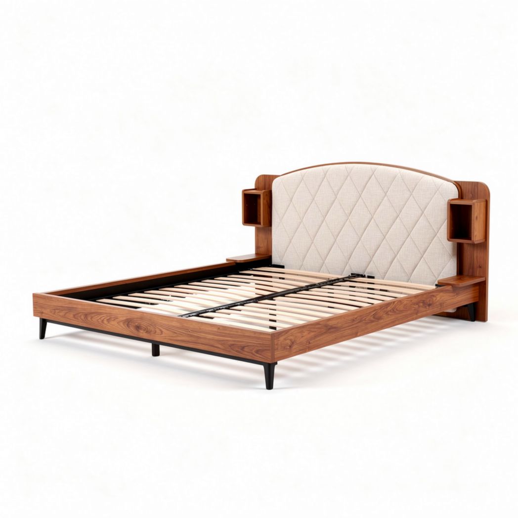 Bed van hout en stof voor de slaapkamer - 200 x 160 x 120cm
